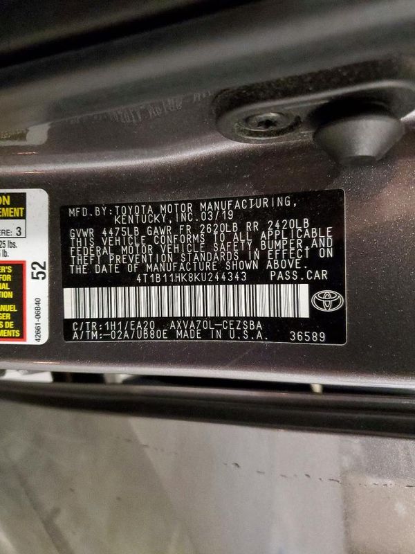 2019 TOYOTA CAMRY L/LE/SE/XLE — VINS