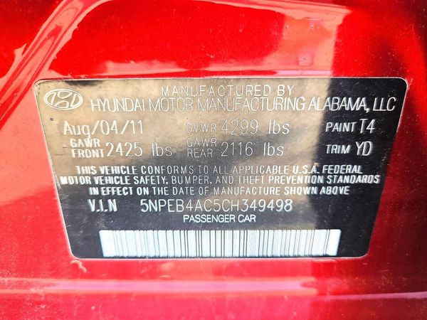 2012 HYUNDAI SONATA Middle-low level