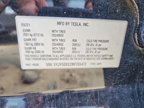 2021 TESLA MODEL Y — VINS