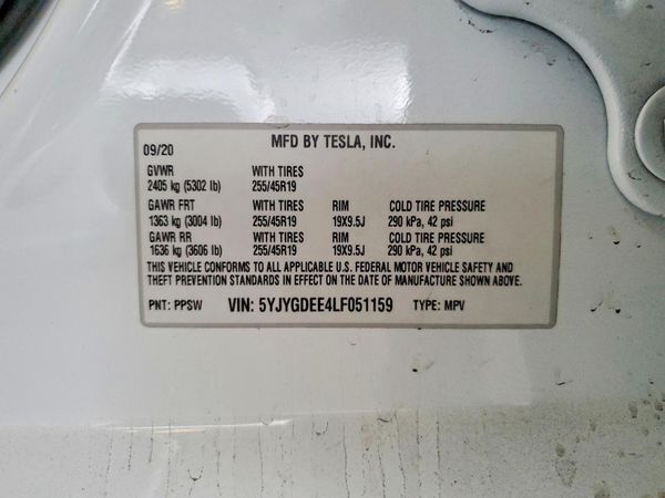 2020 TESLA MODEL Y — VINS