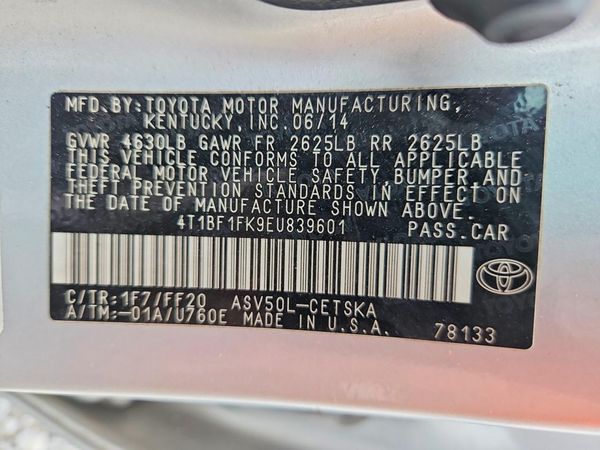 2014 TOYOTA CAMRY — VINS