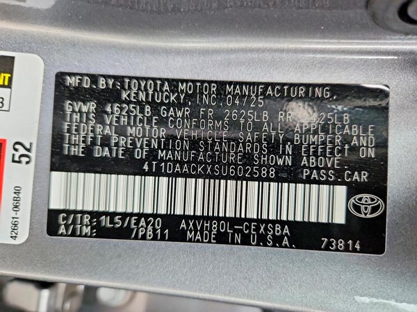 2025 TOYOTA CAMRY — VINS
