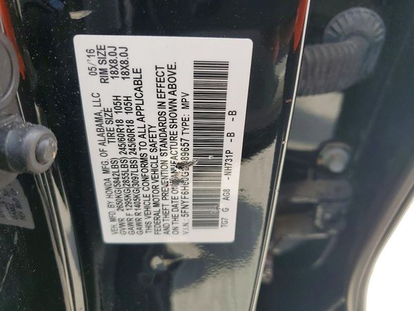 2016 HONDA PILOT EXL SENSING — VINS