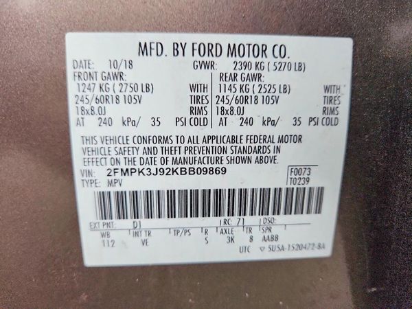 2019 FORD EDGE SEL — VINS