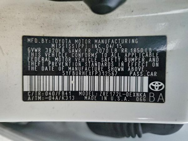 2015 TOYOTA COROLLA L/LE — VINS