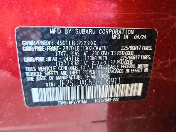 2025 SUBARU FORESTER — VINS