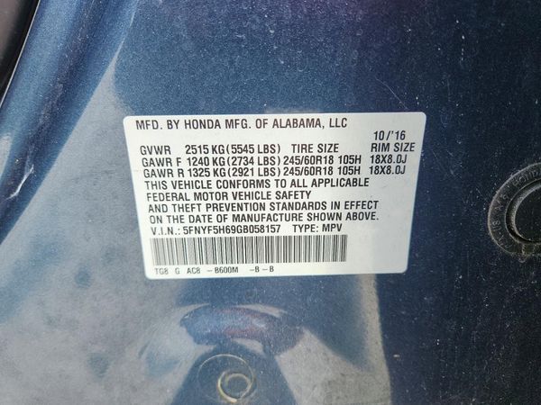 2016 HONDA PILOT EXL SENSING — VINS