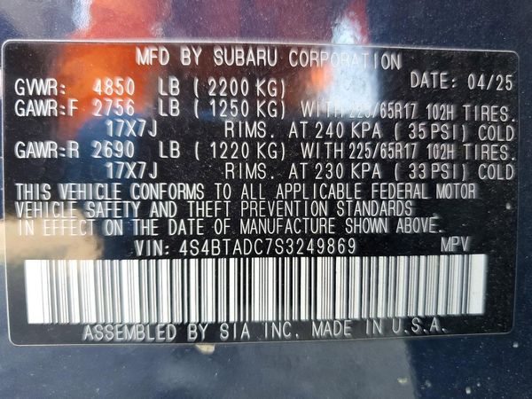 2025 SUBARU OUTBACK — VINS