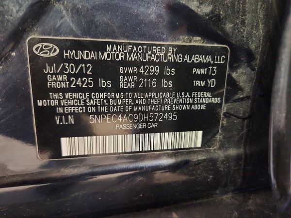 2013 HYUNDAI SONATA — VINS