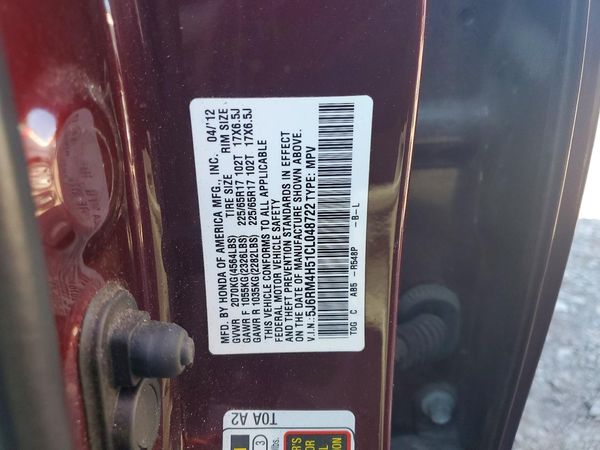 2012 HONDA CRV EX — VINS