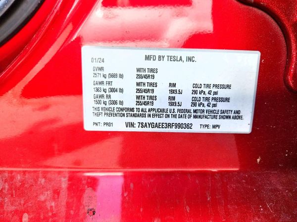 2024 TESLA MODEL Y — VINS