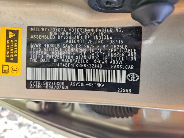 2016 TOYOTA CAMRY — VINS