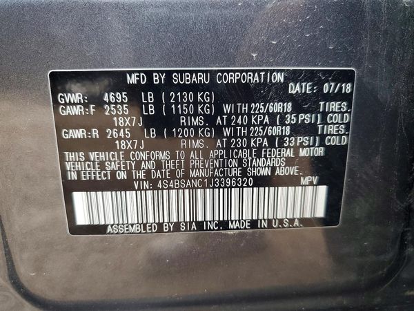 2018 SUBARU OUTBACK Limited+M/R+ES+NAVI — VINS