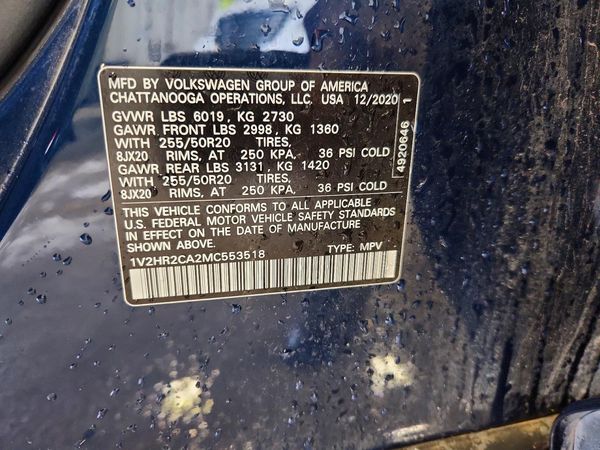 2021 VOLKSWAGEN ATLAS — VINS