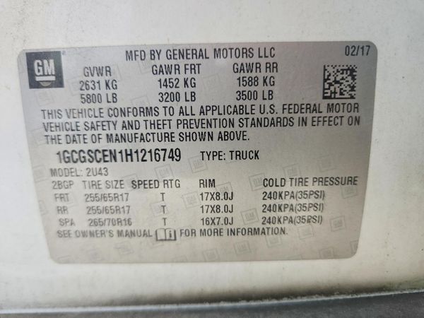 2017 CHEVROLET COLORADO LT