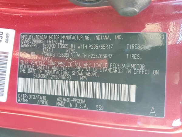 2021 TOYOTA SIENNA LE — VINS