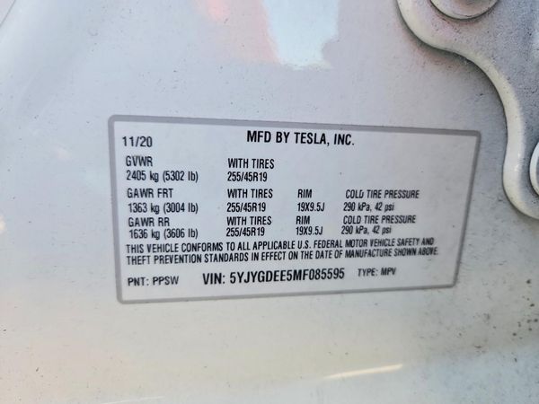 2021 TESLA MODEL Y — VINS