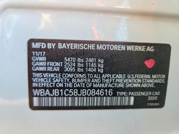 2018 BMW 530XE xDrive — VINS