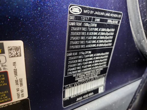 2018 LAND ROVER RANGE ROVER SPORT — VINS