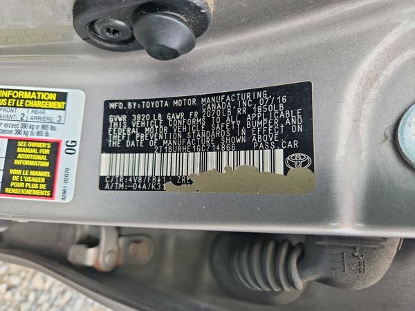 2016 TOYOTA COROLLA L/LE