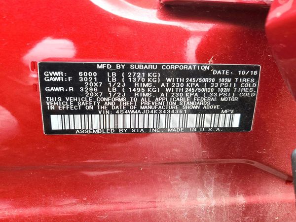 2019 SUBARU ASCENT Limited 8+ES+KA