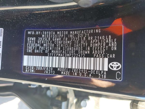 2021 TOYOTA COROLLA LE — VINS