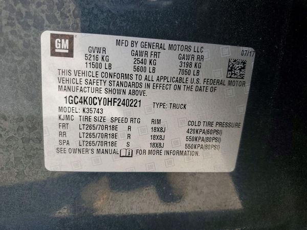 2017 CHEVROLET SILVERADO LTZ — VINS