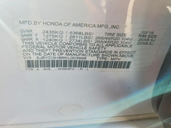 2019 ACURA MDX ADVANCE 6P — VINS