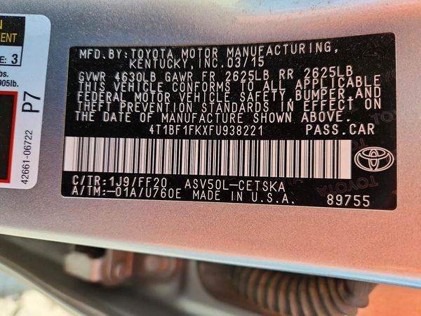 2015 TOYOTA CAMRY — VINS