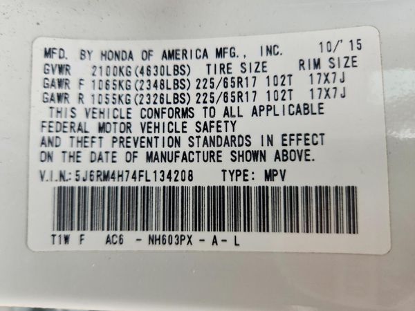 2015 HONDA CRV EX-L — VINS