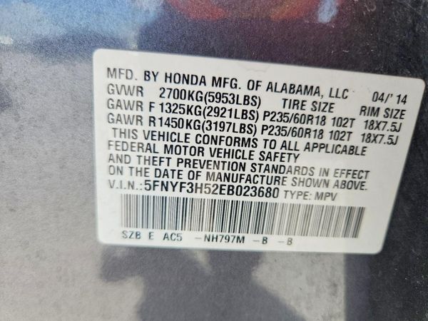 2014 HONDA PILOT EX-L — VINS