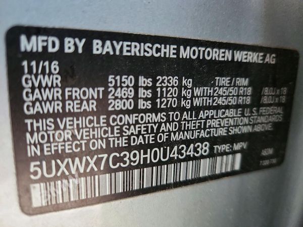2017 BMW X3 xDrive35i — VINS