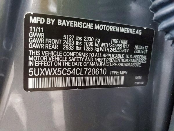 2012 BMW X3 xDrive28i — VINS