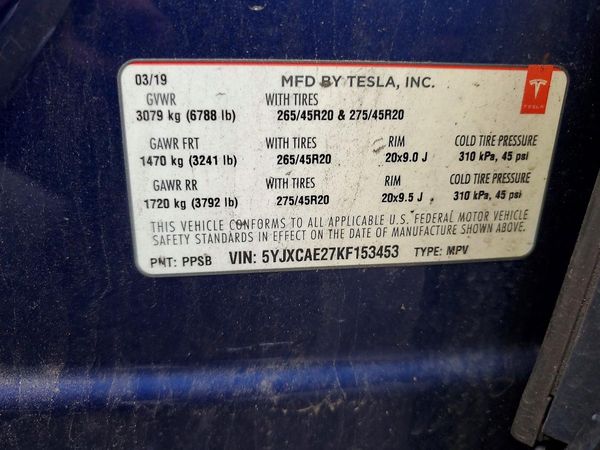 2019 TESLA MODEL X — VINS