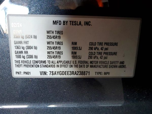 2024 TESLA MODEL Y — VINS
