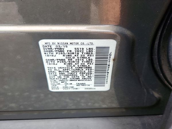 2015 INFINITI QX70 — VINS