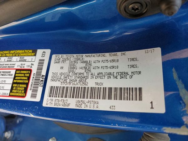 2018 TOYOTA TUNDRA SR5 — VINS