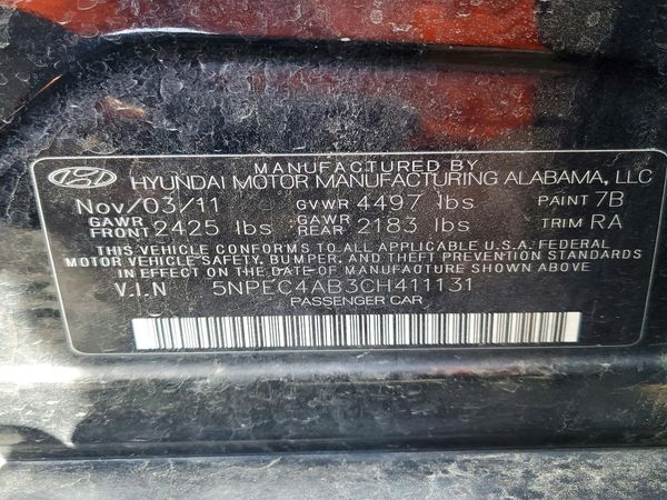 2012 HYUNDAI SONATA Middle level — VINS