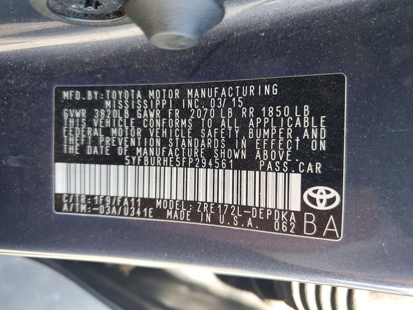 2015 TOYOTA COROLLA L/LE