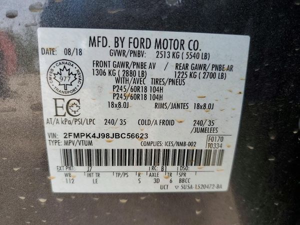 2018 FORD EDGE SEL — VINS