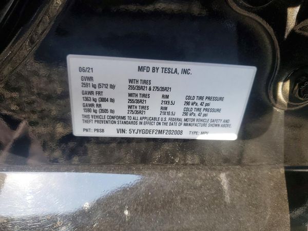 2021 TESLA MODEL Y — VINS