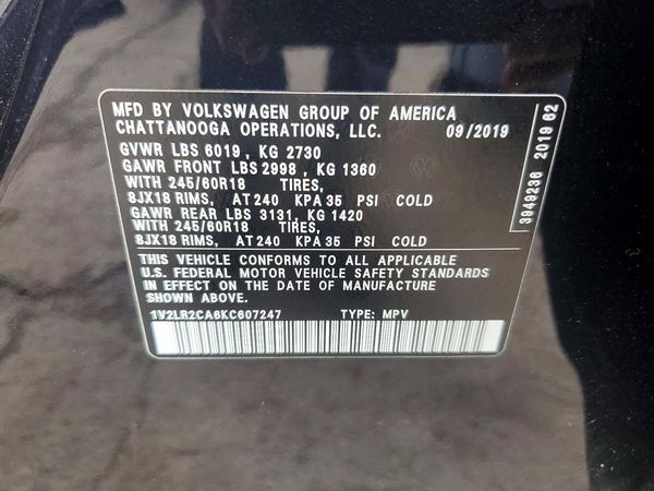 2019 VOLKSWAGEN ATLAS — VINS
