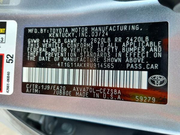 2024 TOYOTA CAMRY — VINS