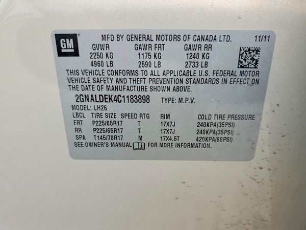 2012 CHEVROLET EQUINOX 1LT — VINS