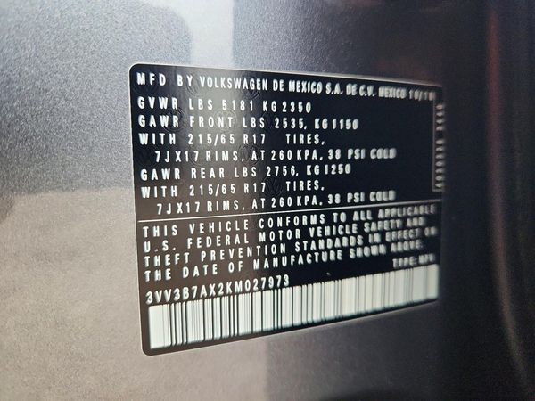 2019 VOLKSWAGEN TIGUAN — VINS
