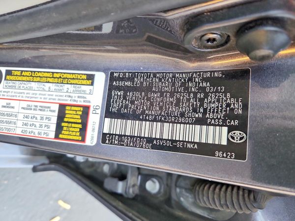 2013 TOYOTA CAMRY — VINS