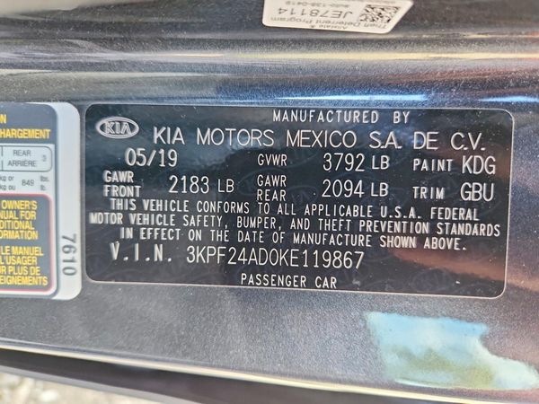 2019 KIA FORTE FE/LX/LXS — VINS