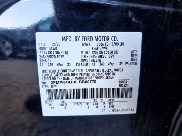 2020 FORD EDGE — VINS