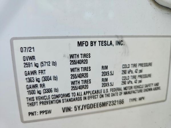 2021 TESLA MODEL Y — VINS