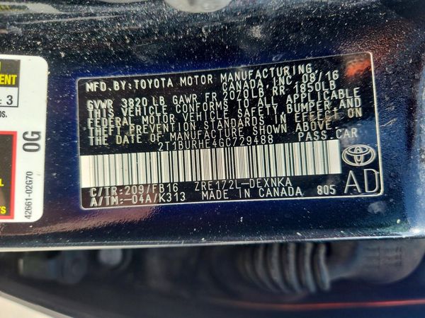 2016 TOYOTA COROLLA L/LE — VINS